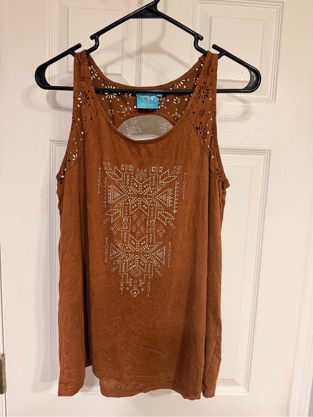 CH western style, Burnt Orange Laser-Cut Studded Tank